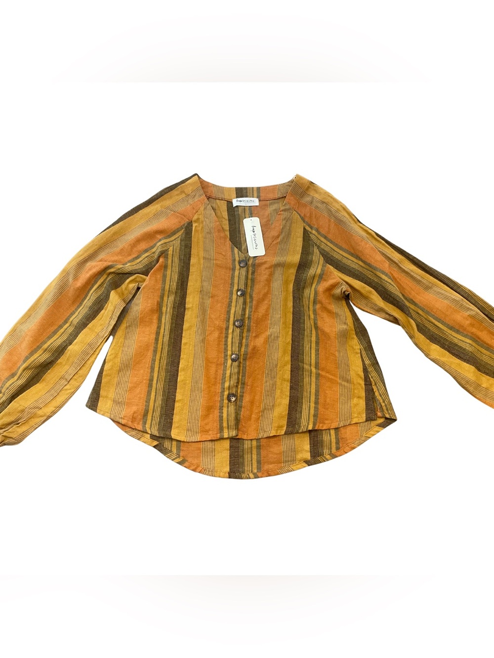 Impressions Striped Button-Front Top in Mustard, Orange, and Brown
